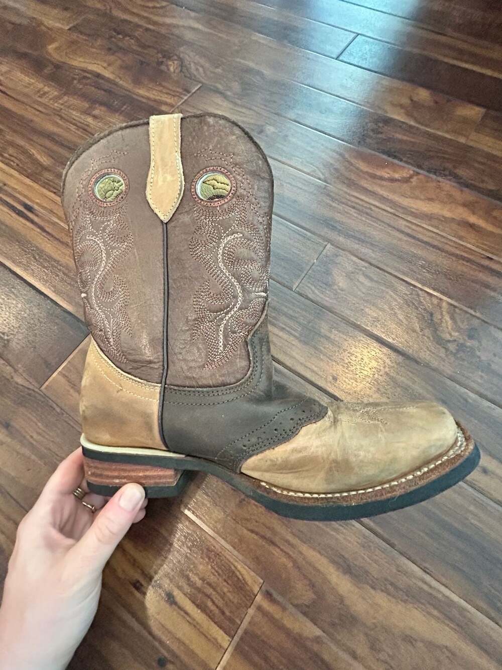Los Gueritos Two-Tone Square Toe Western Leather Cowgirl Boots, size 39 - Picture 5 of 15